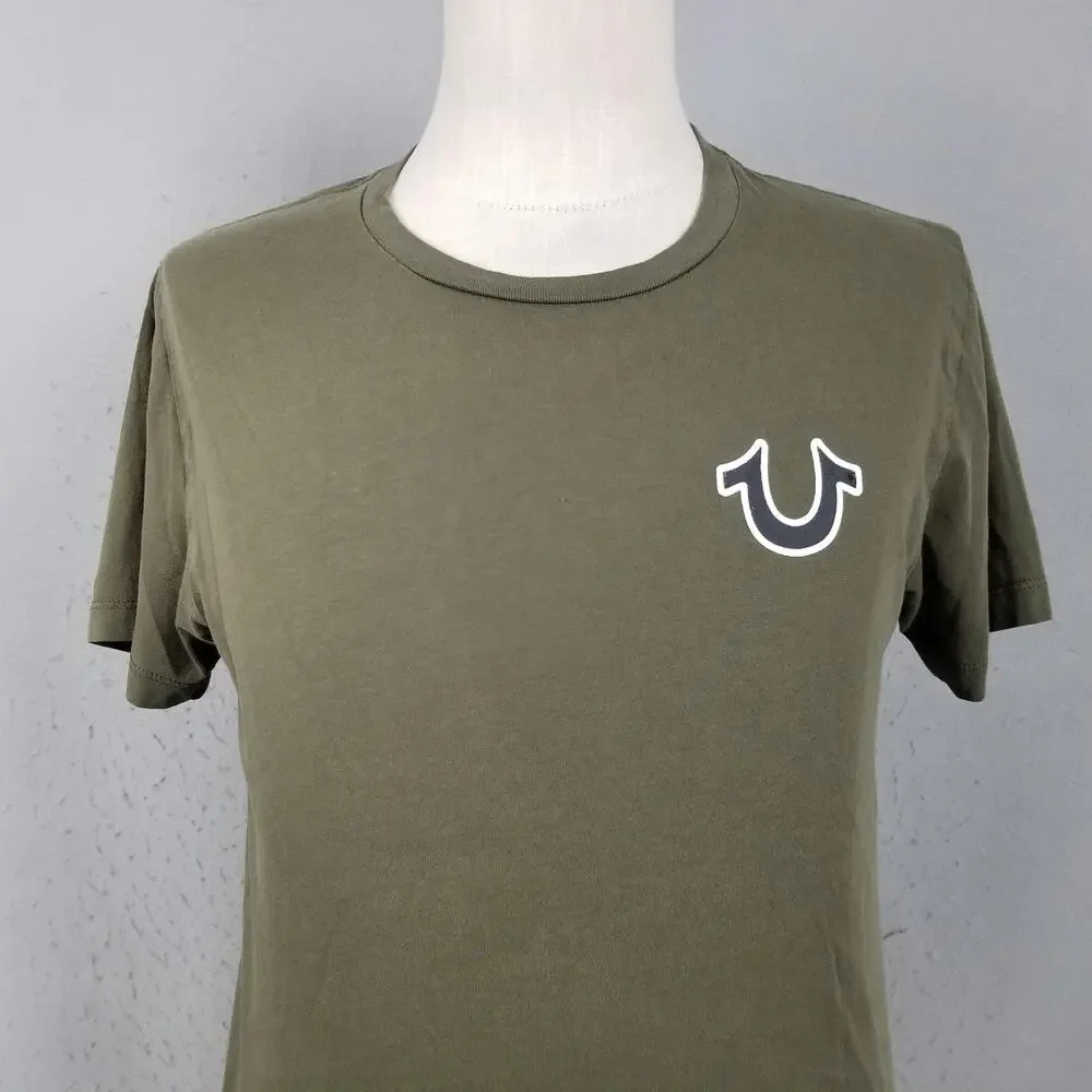 True Religion Shirt Mens Medium‎ Green Buddha Guitar Graphic Tee Logo Casual